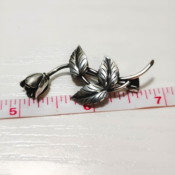 Vintage 1954 Sterling Silver Swedish Designer Tage Linde Rose Brooch Pin - Picture 8 of 11